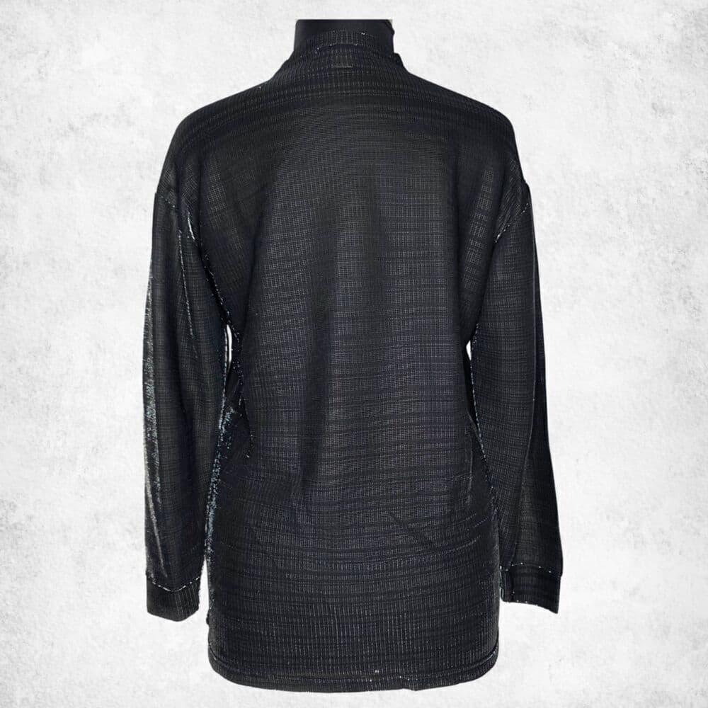 Le Monde Collection Black Metallic Lurex Top XL Vintage Long Sleeve Shimmer
