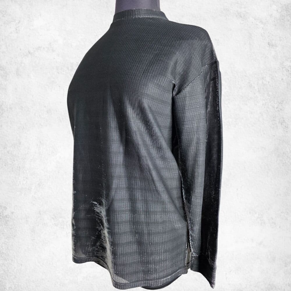 Le Monde Collection Black Metallic Lurex Top XL Vintage Long Sleeve Shimmer - Thumbnail 3