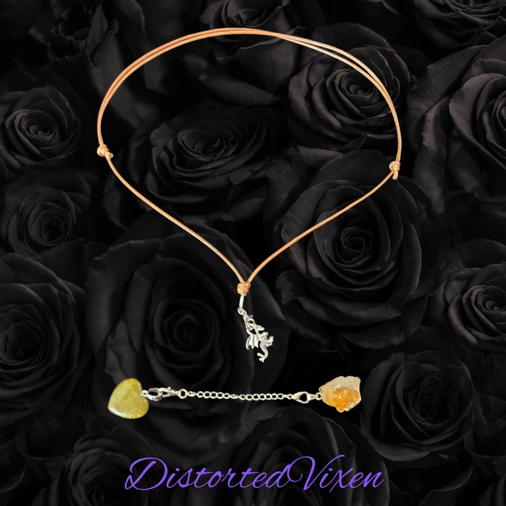Green Aventurine & Citrine Dragon Charm Convertible Necklace | Adjustable Cord - Thumbnail 3