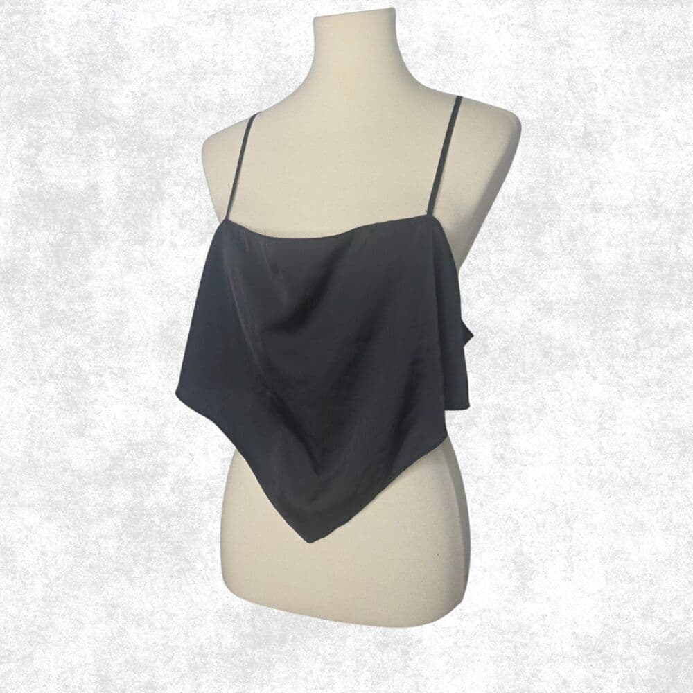 H&M Divided Black Satin Handkerchief Crop Top XL Festival Y2K - Thumbnail 2