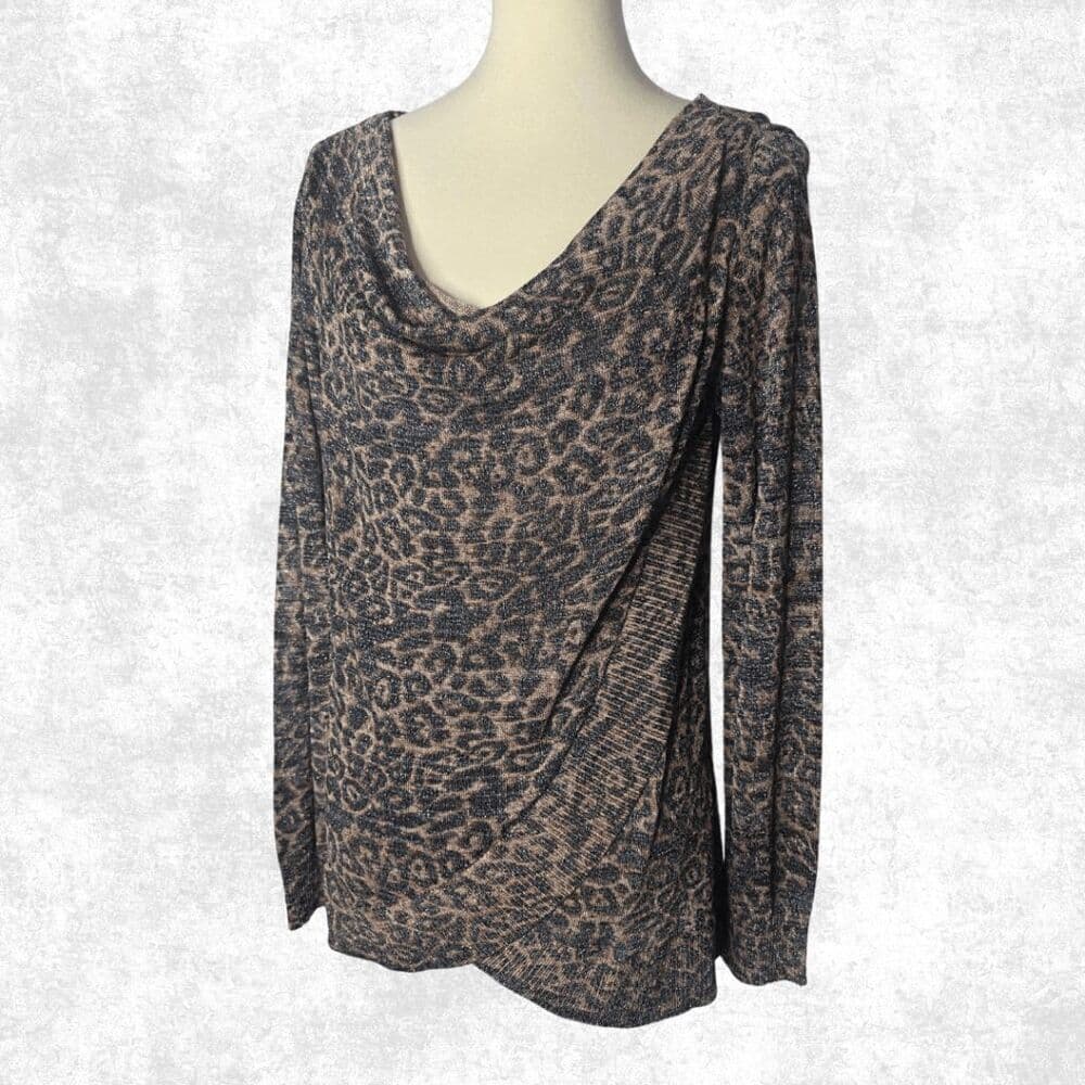 Calvin Klein Snakeskin Blouse – Size L – Animal Print Tie-Neck Top - Thumbnail 2