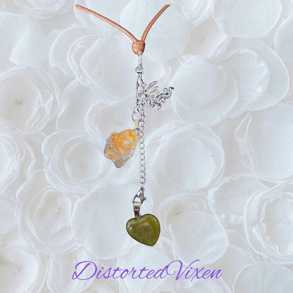 Green Aventurine & Citrine Dragon Charm Convertible Necklace | Adjustable Cord - Thumbnail 5
