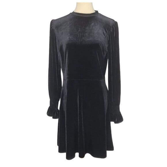 Black Velvet Long Sleeve Dress – LOFT – Size 6 – Wednesday Addams Goth Vibes - Thumbnail 7