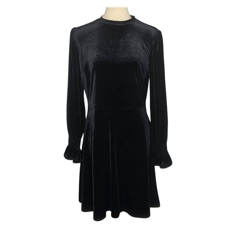 Black Velvet Long Sleeve Dress – LOFT – Size 6 – Wednesday Addams Goth Vibes - Thumbnail 3