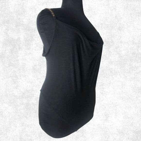 Top Fashion of NY Black Cowl Neck Chain Strap Bodysuit – Plus Size 2X - Thumbnail 7