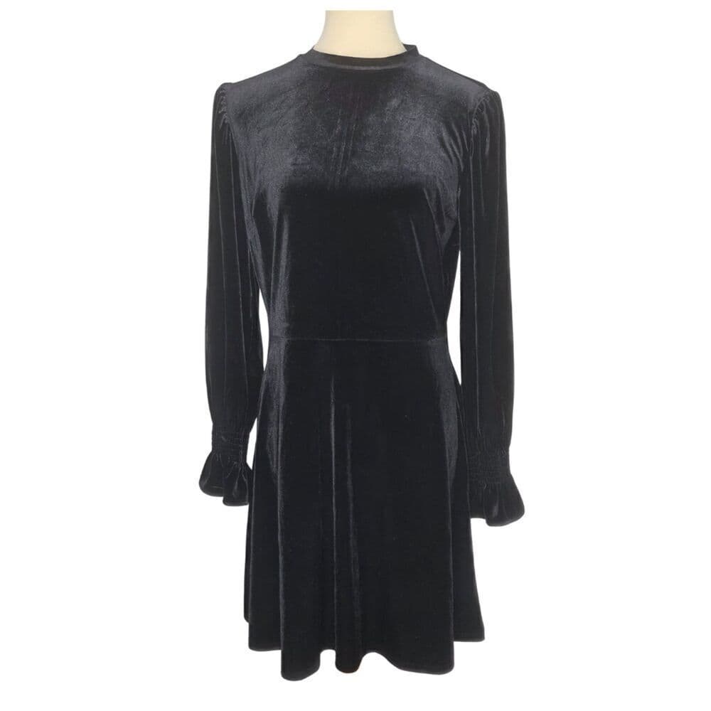 Black Velvet Long Sleeve Dress – LOFT – Size 6 – Wednesday Addams Goth Vibes - Thumbnail 6