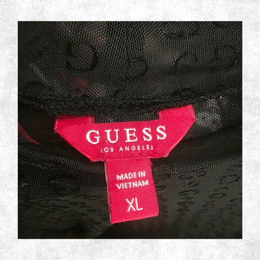 Guess Black Sheer Mesh Monogram Top – Edgy Long Sleeve Festival Layering XL - Thumbnail 6
