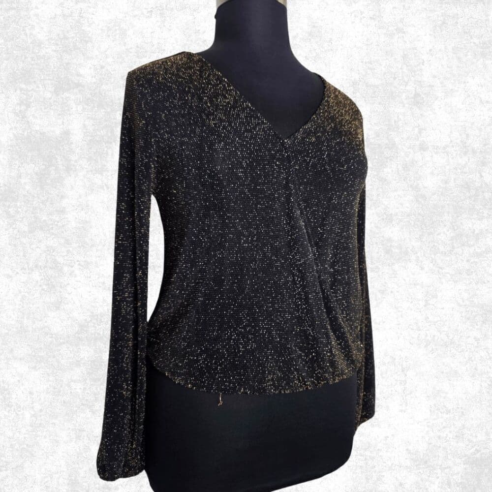 IF BY SEA Black & Gold Glitter Surplice Blouse – Size L (NWT) - Thumbnail 8