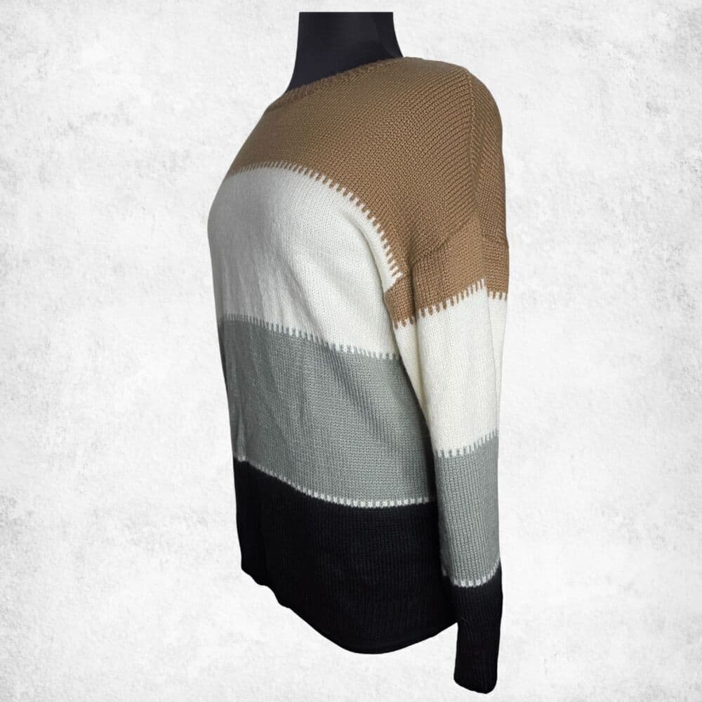 Angashion Colorblock Sweater XL – Neutral Brown Gray Black Knit Pullover - Thumbnail 3