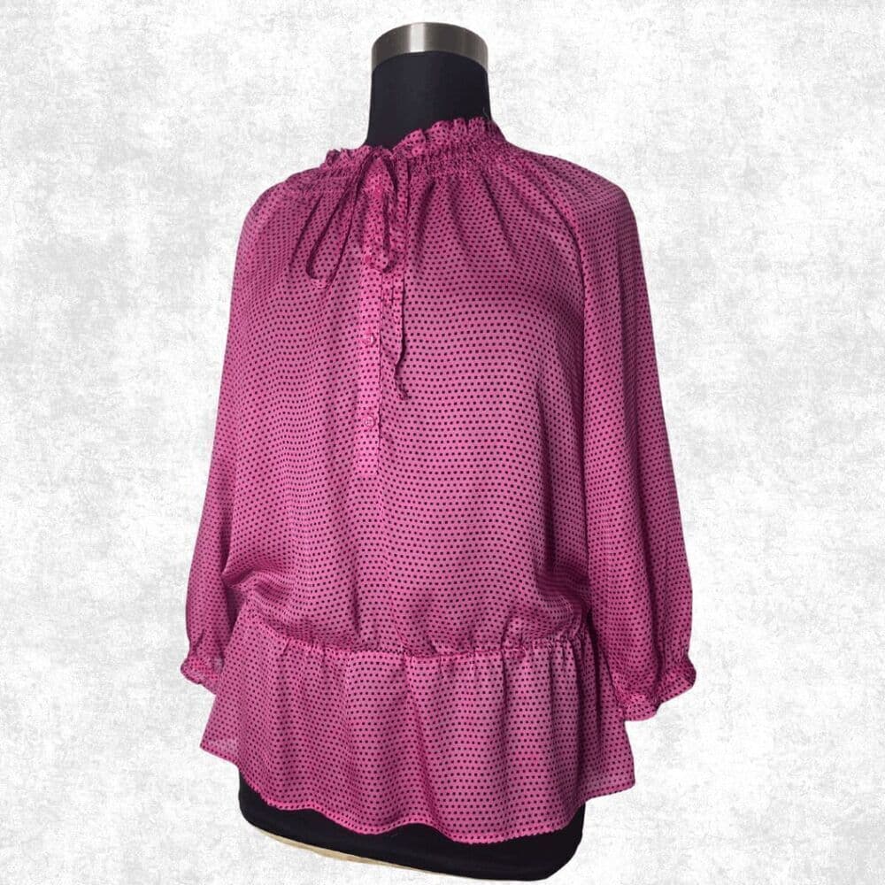 LOFT Pink Polka Dot Ruffle Blouse – XL | Feminine Office Chic - Thumbnail 2