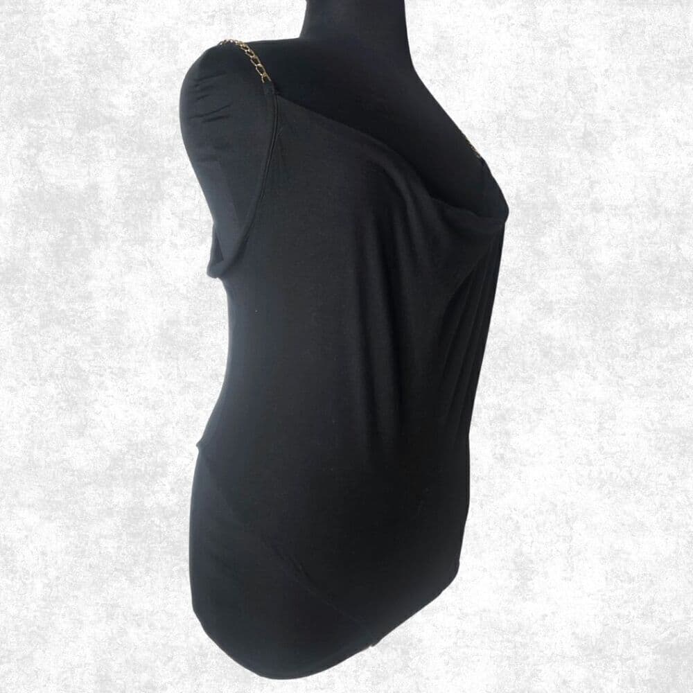 Top Fashion of NY Black Cowl Neck Chain Strap Bodysuit – Plus Size 2X - Thumbnail 6