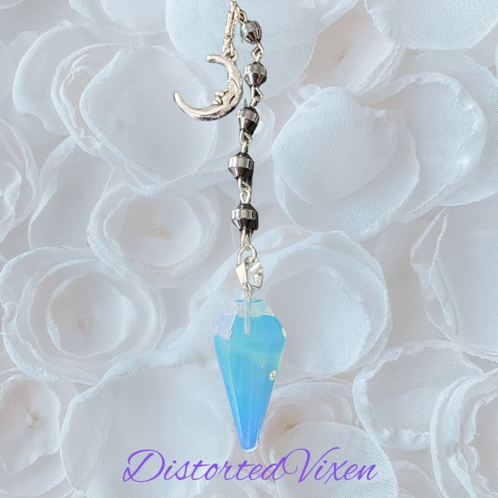 Opalite Crystal Moon Pendant Necklace with Hematite Beads | Gothic Corded Choker - Thumbnail 7