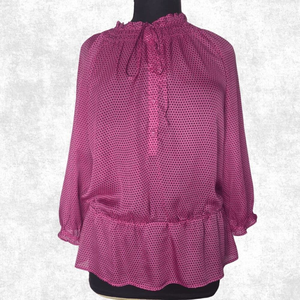 LOFT Pink Polka Dot Ruffle Blouse – XL | Feminine Office Chic - Thumbnail 7