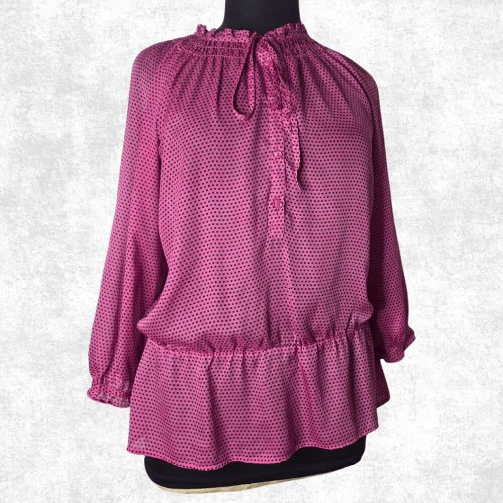 LOFT Pink Polka Dot Ruffle Blouse – XL | Feminine Office Chic - Thumbnail 3