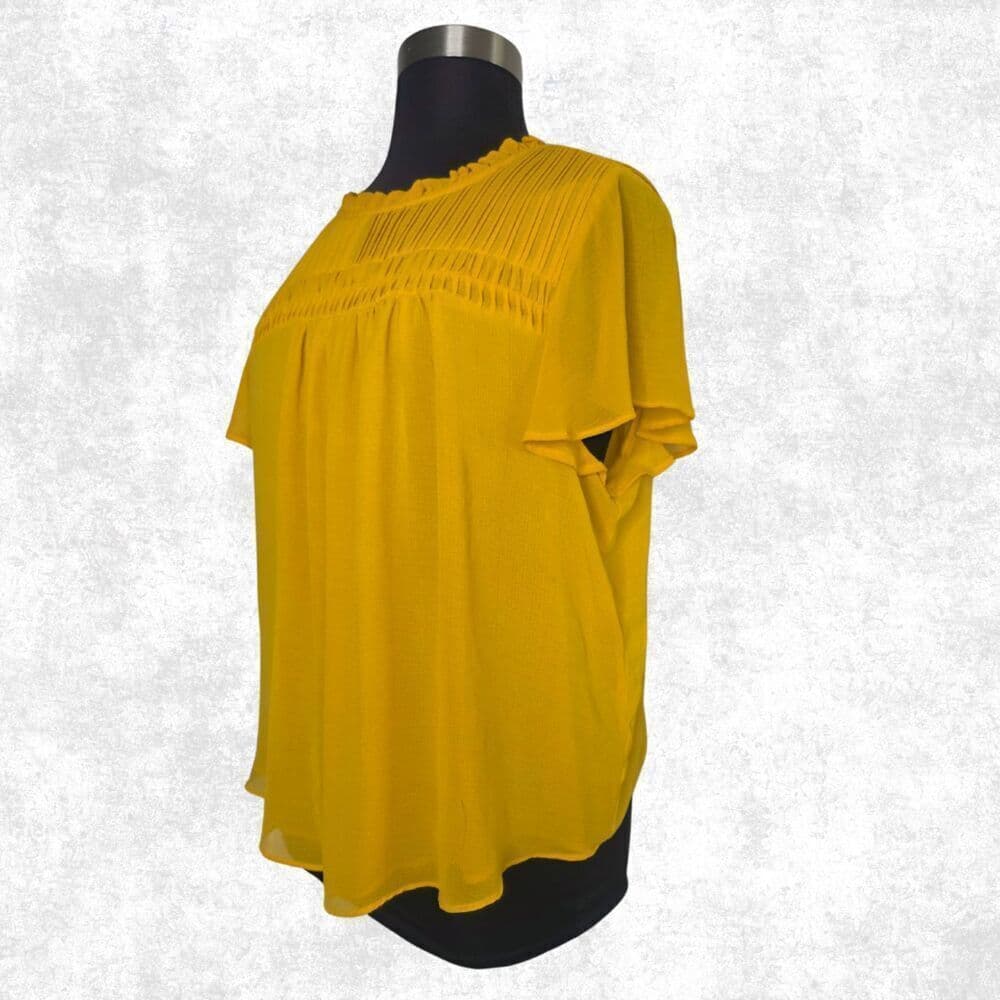 Torrid Mustard Yellow Smocked Blouse Plus Size 2X Ruffle Neck Boho Festival Top - Thumbnail 5
