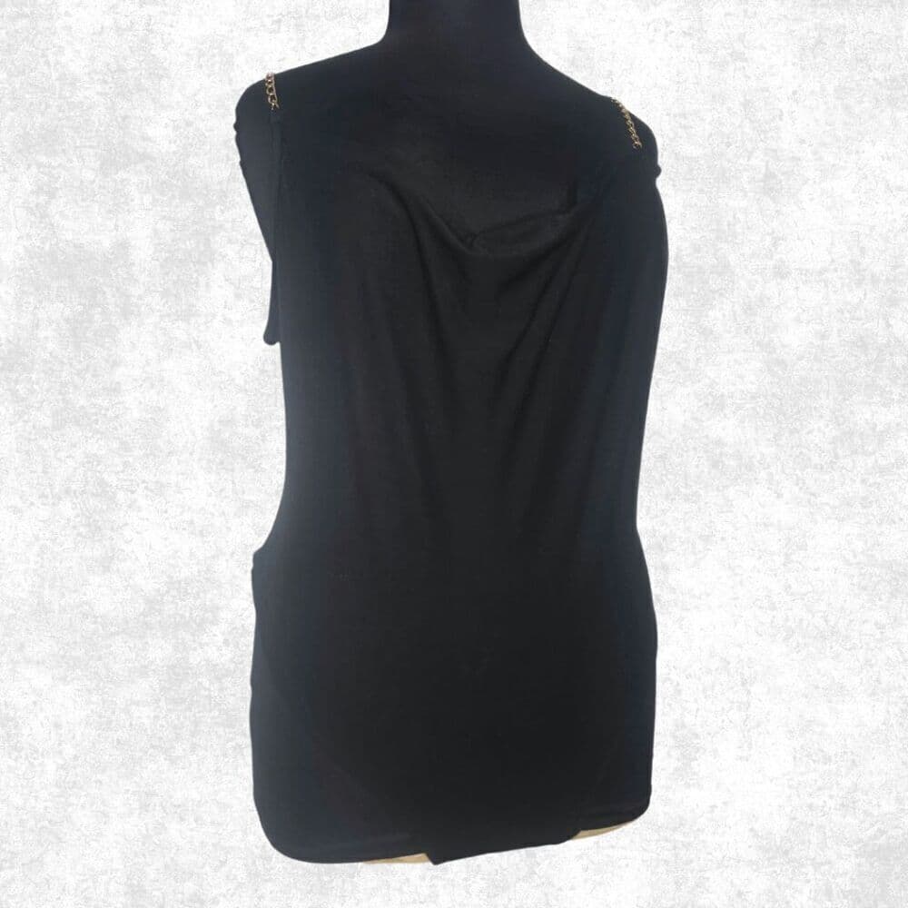 Top Fashion of NY Black Cowl Neck Chain Strap Bodysuit – Plus Size 2X - Thumbnail 4