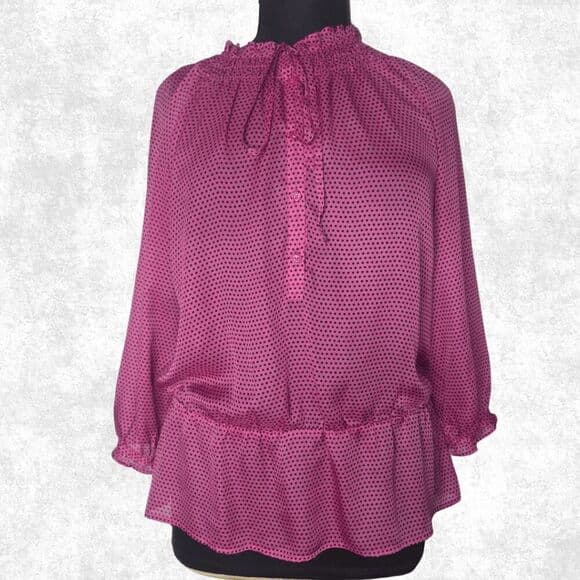 LOFT Pink Polka Dot Ruffle Blouse – XL | Feminine Office Chic - Thumbnail 8