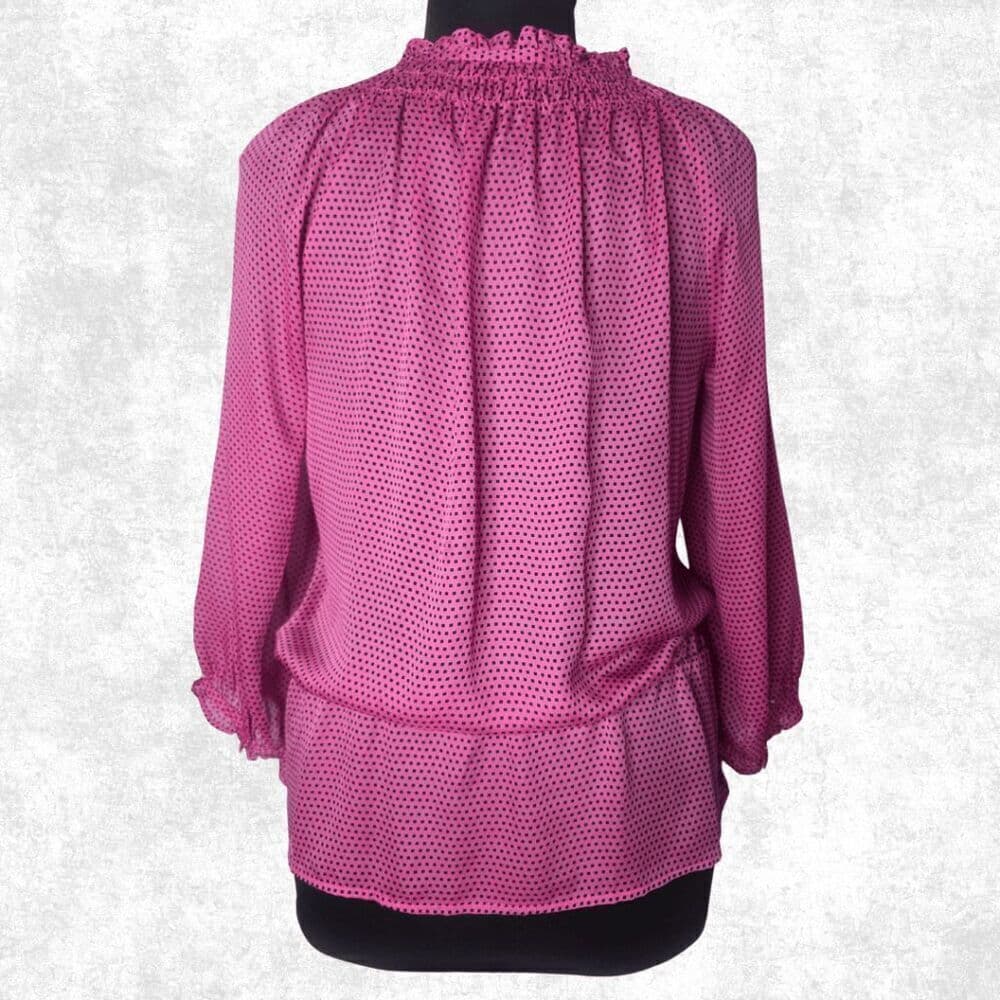 LOFT Pink Polka Dot Ruffle Blouse – XL | Feminine Office Chic - Thumbnail 6