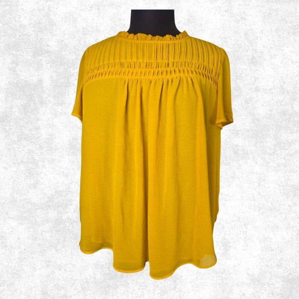 Torrid Mustard Yellow Smocked Blouse Plus Size 2X Ruffle Neck Boho Festival Top - Thumbnail 6
