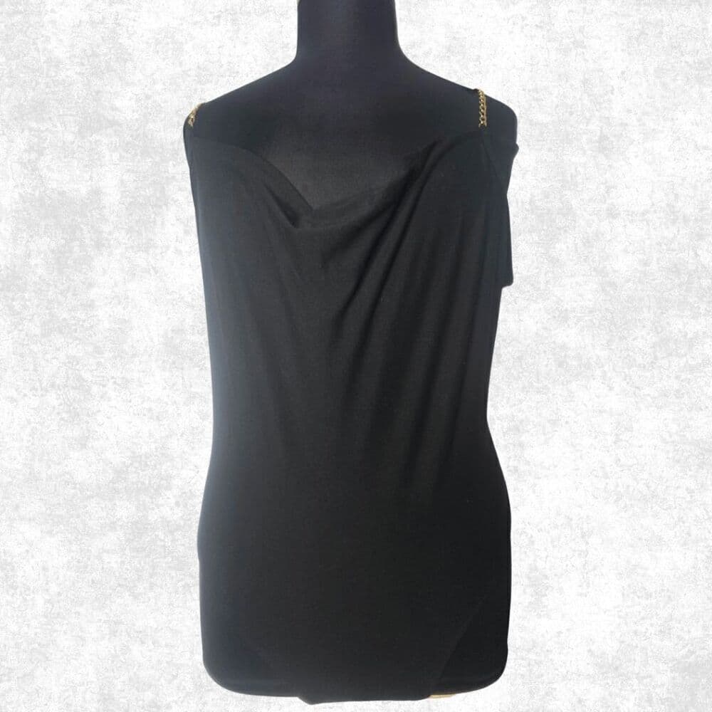 Top Fashion of NY Black Cowl Neck Chain Strap Bodysuit – Plus Size 2X