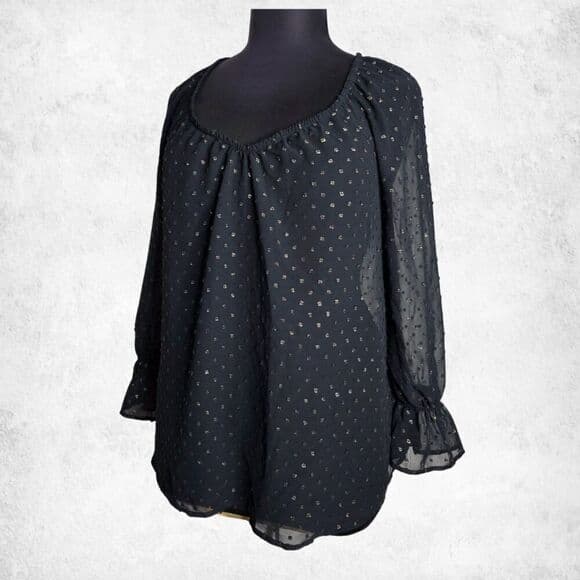 Lane Bryant Black Sheer Blouse 14/16 – Plus Size Metallic Dot Long Sleeve Top - Thumbnail 7