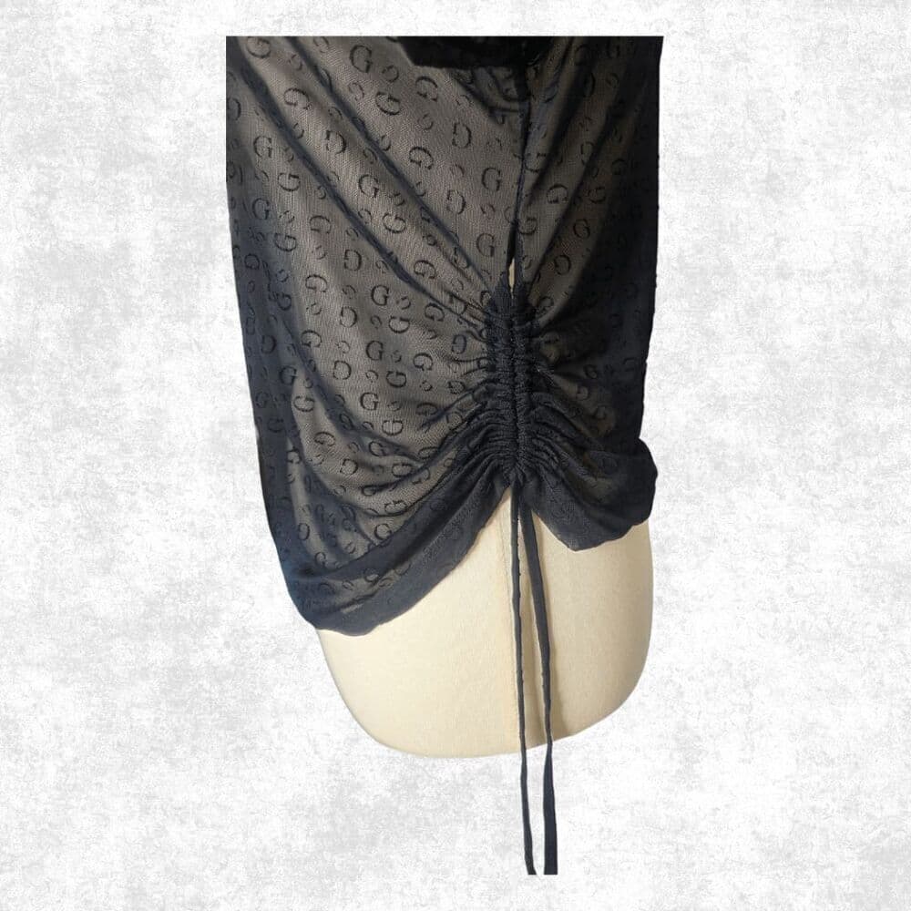 Guess Black Sheer Mesh Monogram Top – Edgy Long Sleeve Festival Layering XL - Thumbnail 3