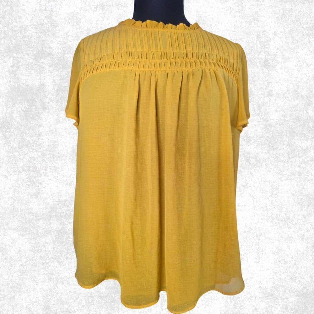 Torrid Mustard Yellow Smocked Blouse Plus Size 2X Ruffle Neck Boho Festival Top - Thumbnail 4