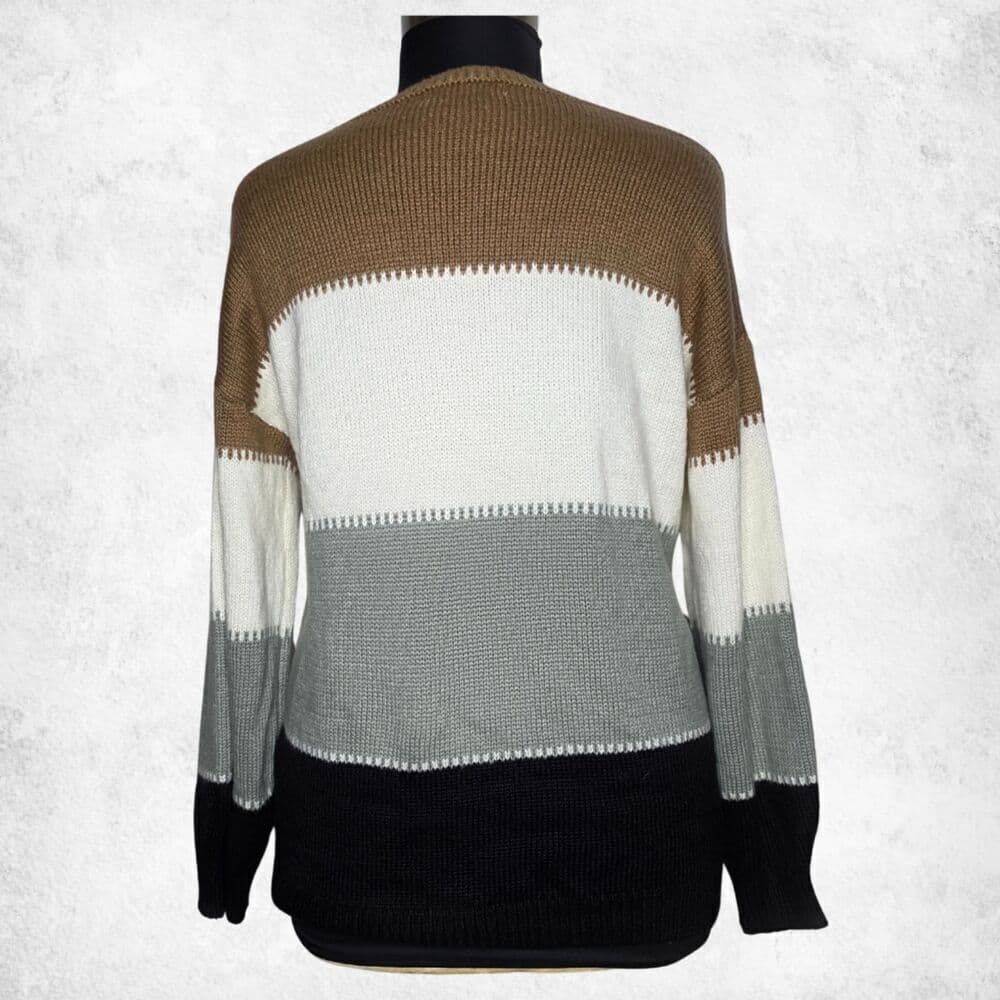 Angashion Colorblock Sweater XL – Neutral Brown Gray Black Knit Pullover - Thumbnail 6