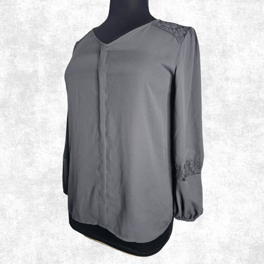 APT. 9 Gray Lace Detail Blouse – Size Large - Thumbnail 2