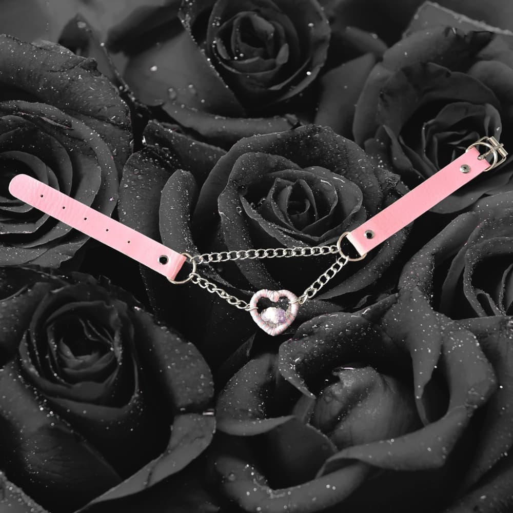 Pastel Gothic Armor Amethyst Heart Choker - Kawaii Goth Pink & Blue Ombré Fairy - Thumbnail 2