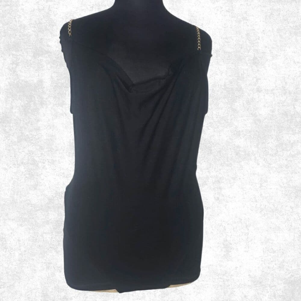 Top Fashion of NY Black Cowl Neck Chain Strap Bodysuit – Plus Size 2X - Thumbnail 3