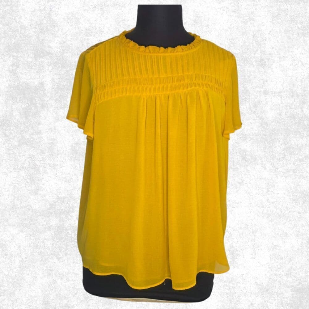 Torrid Mustard Yellow Smocked Blouse Plus Size 2X Ruffle Neck Boho Festival Top - Thumbnail 7