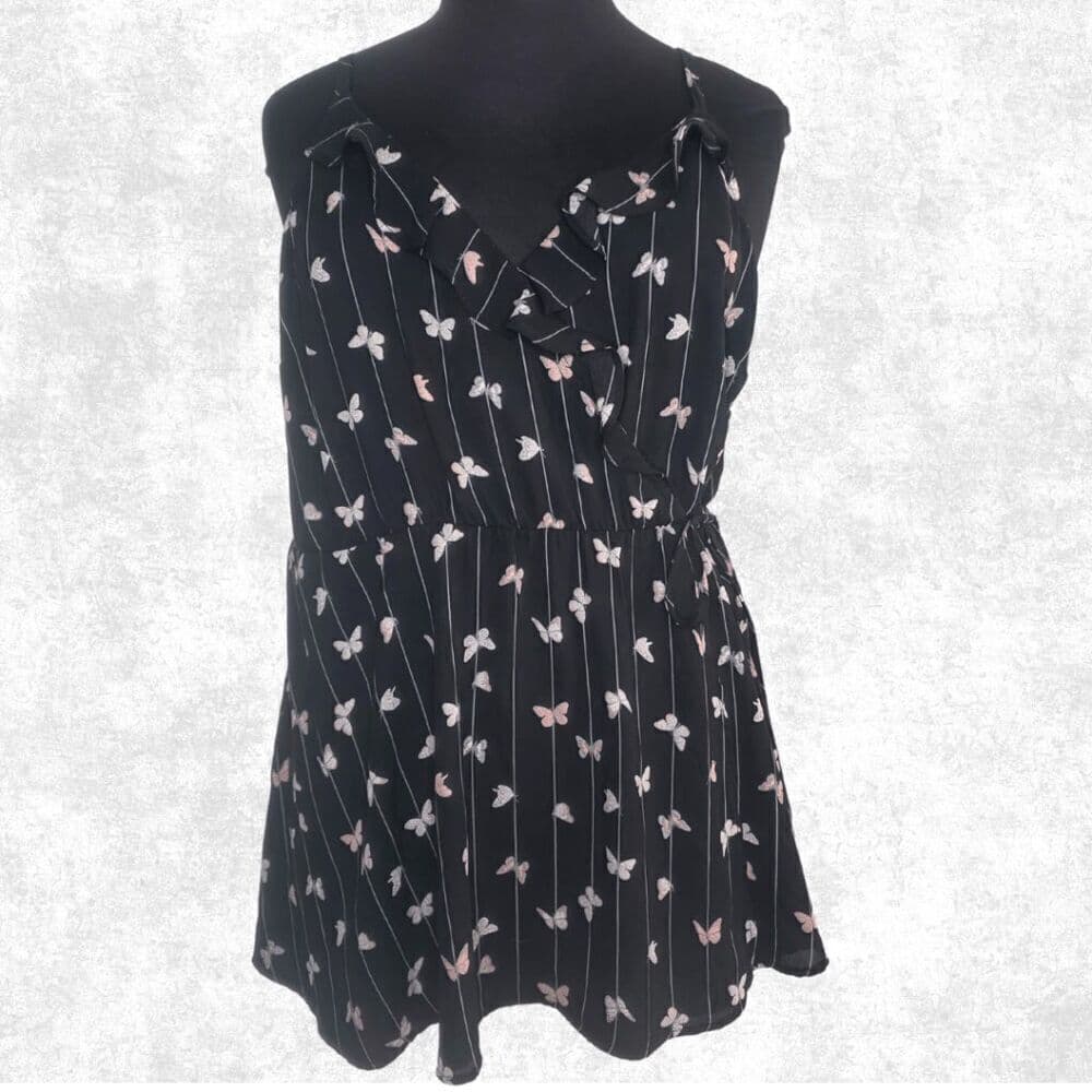 NWOT Torrid Butterfly Print Ruffle Top – Plus Size 2 (22) | Sleeveless Babydoll - Thumbnail 2