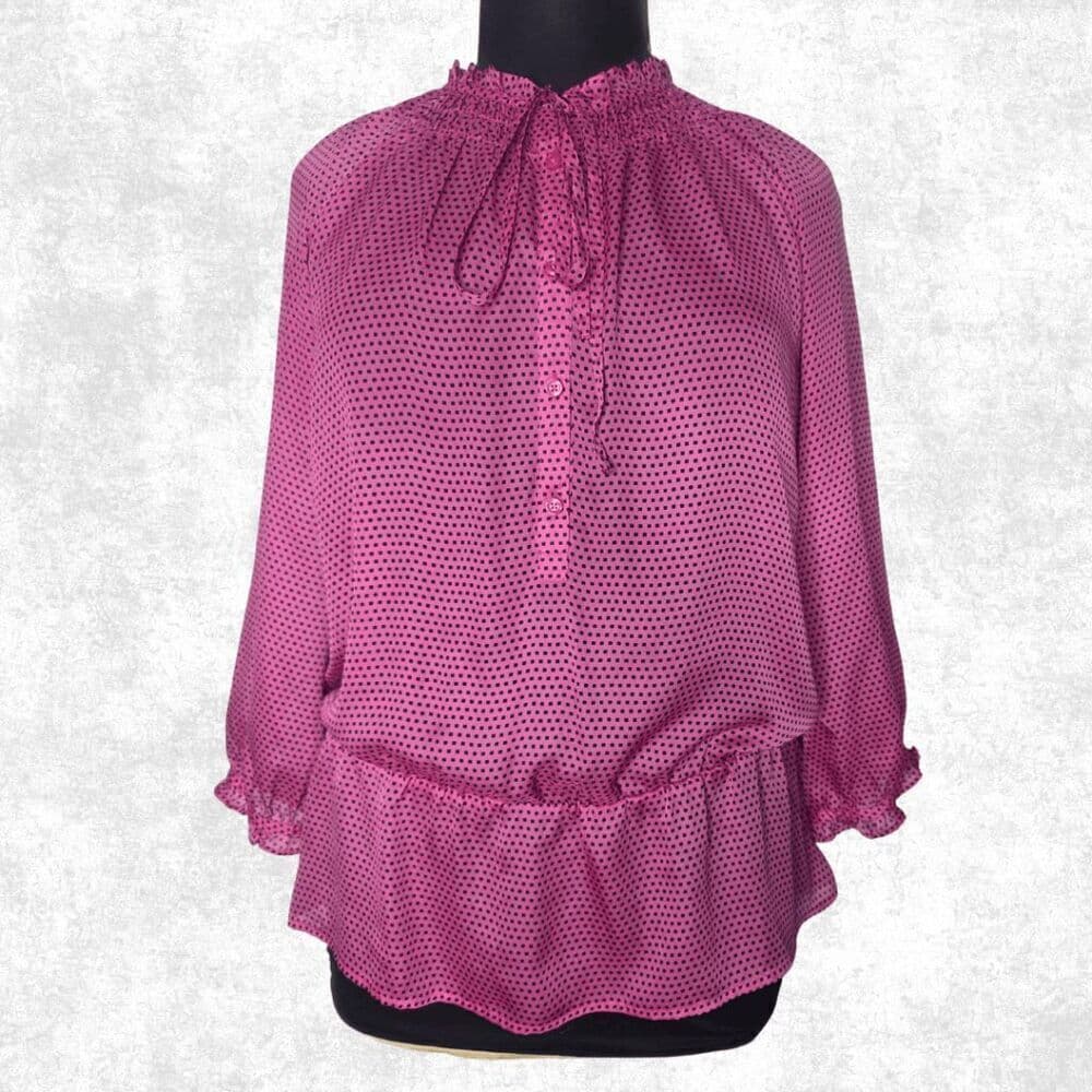 LOFT Pink Polka Dot Ruffle Blouse – XL | Feminine Office Chic - Thumbnail 4