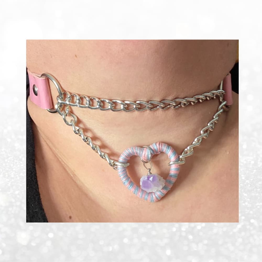 Pastel Gothic Armor Amethyst Heart Choker - Kawaii Goth Pink & Blue Ombré Fairy - Thumbnail 4