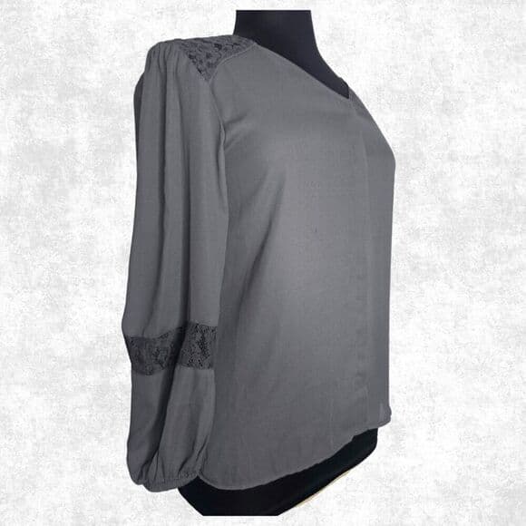 APT. 9 Gray Lace Detail Blouse – Size Large - Thumbnail 7