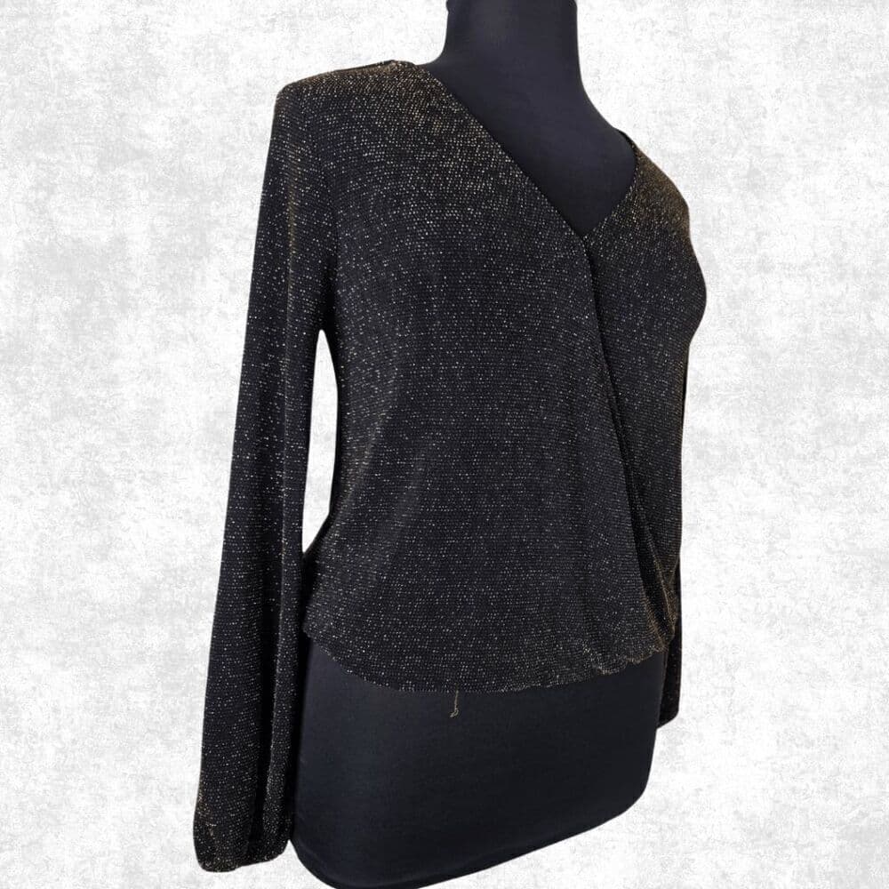 IF BY SEA Black & Gold Glitter Surplice Blouse – Size L (NWT) - Thumbnail 2