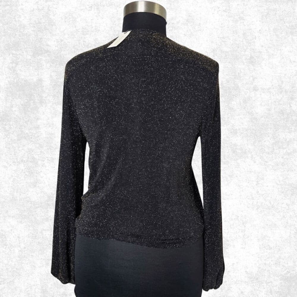 IF BY SEA Black & Gold Glitter Surplice Blouse – Size L (NWT) - Thumbnail 5