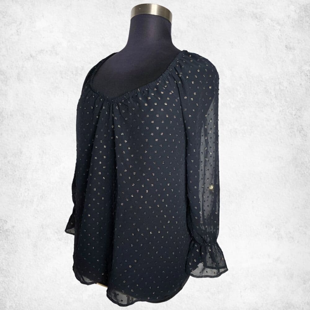 Lane Bryant Black Sheer Blouse 14/16 – Plus Size Metallic Dot Long Sleeve Top - Thumbnail 5