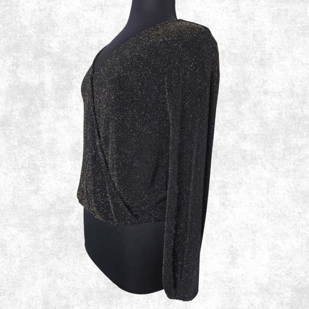IF BY SEA Black & Gold Glitter Surplice Blouse – Size L (NWT) - Thumbnail 4