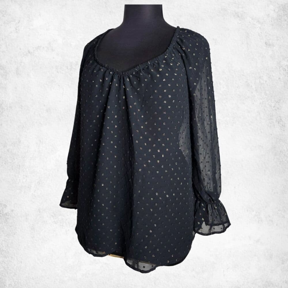 Lane Bryant Black Sheer Blouse 14/16 – Plus Size Metallic Dot Long Sleeve Top - Thumbnail 6
