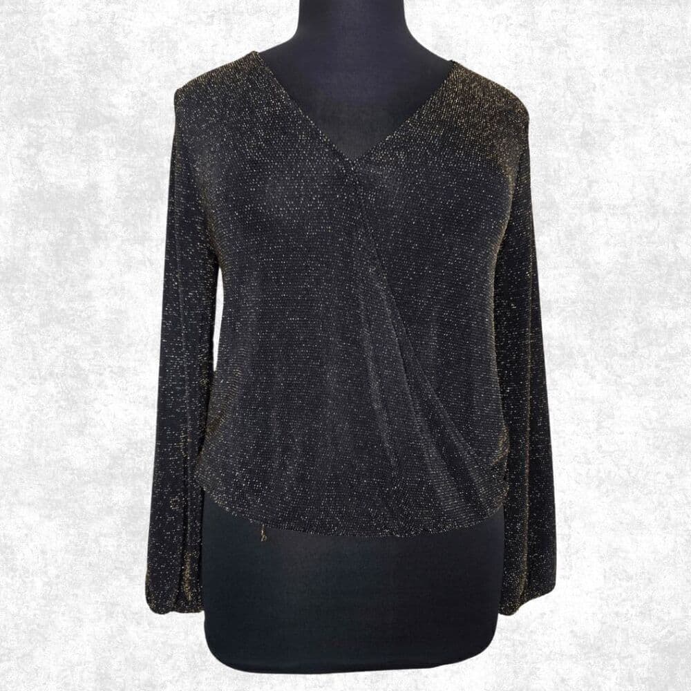 IF BY SEA Black & Gold Glitter Surplice Blouse – Size L (NWT) - Thumbnail 7