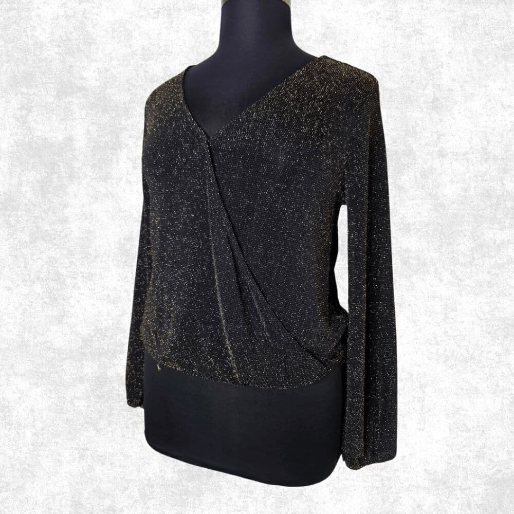 IF BY SEA Black & Gold Glitter Surplice Blouse – Size L (NWT) - Thumbnail 3