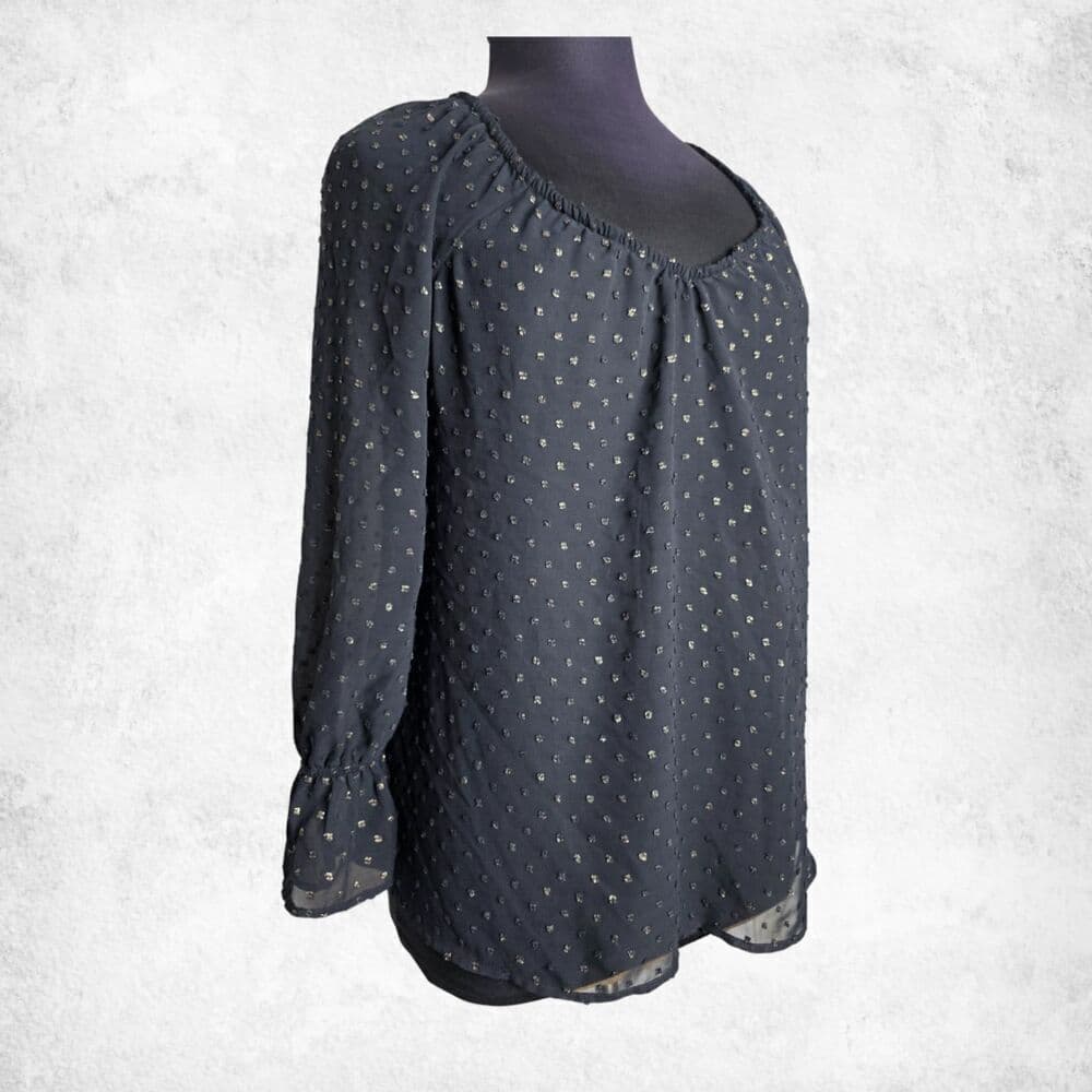Lane Bryant Black Sheer Blouse 14/16 – Plus Size Metallic Dot Long Sleeve Top - Thumbnail 4