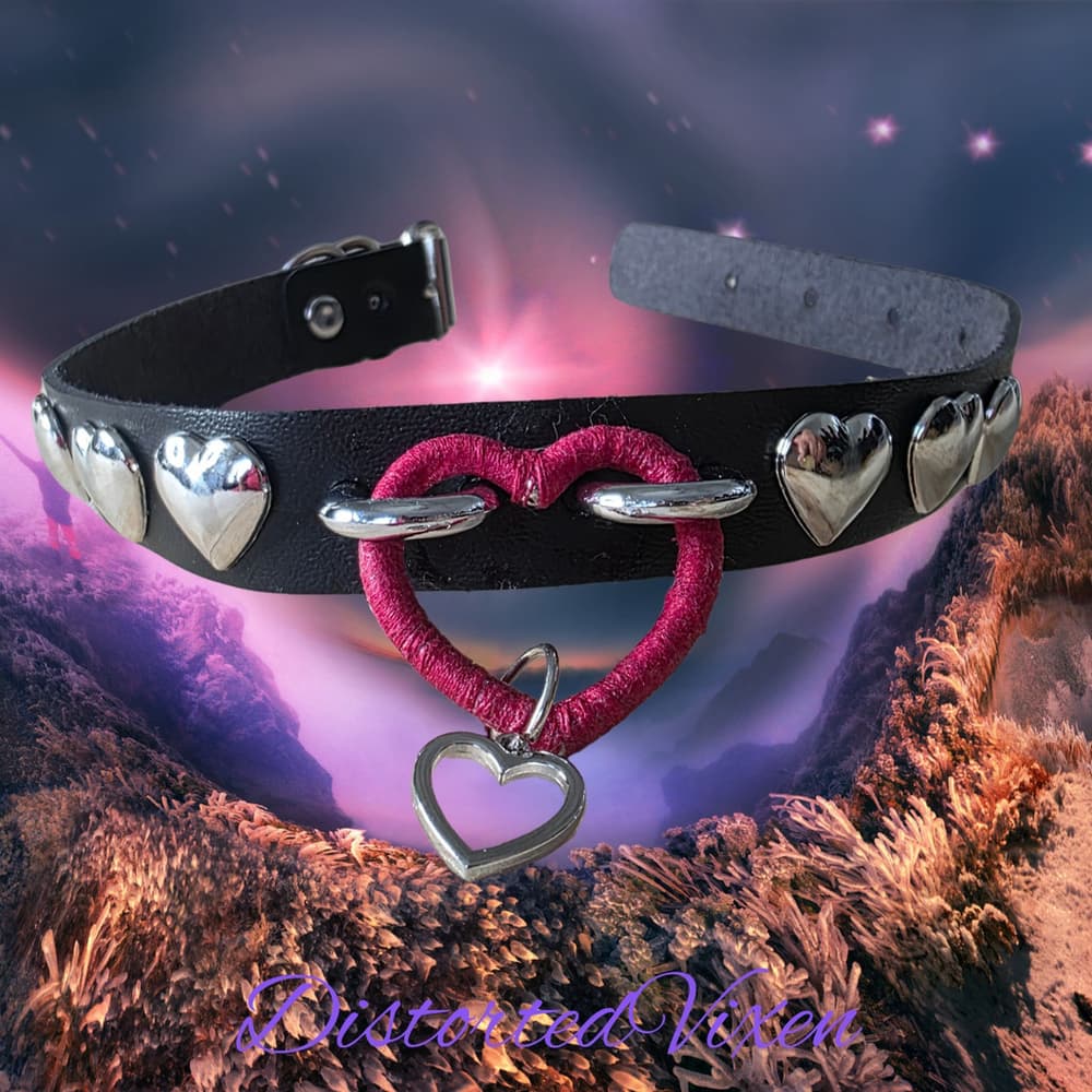 Gothic Heart Choker Necklace, Black Faux Leather Valentine Choker, Alternative