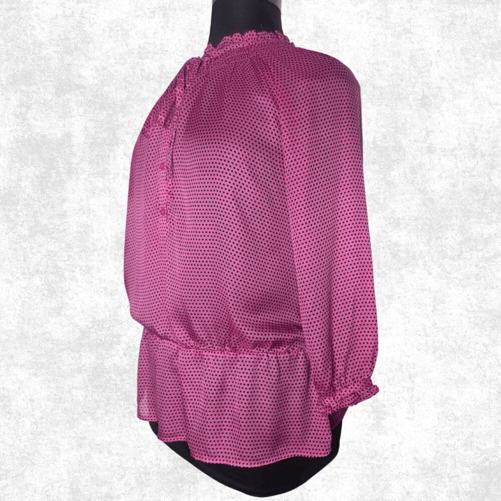 LOFT Pink Polka Dot Ruffle Blouse – XL | Feminine Office Chic - Thumbnail 5