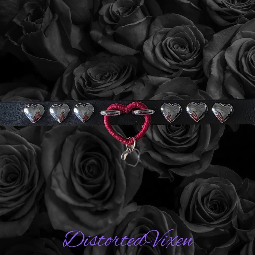 Gothic Heart Choker Necklace, Black Faux Leather Valentine Choker, Alternative - Thumbnail 6