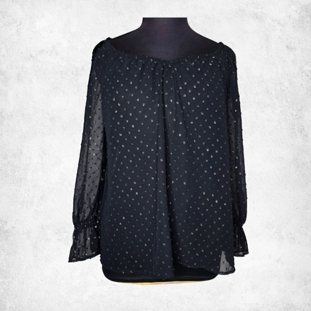Lane Bryant Black Sheer Blouse 14/16 – Plus Size Metallic Dot Long Sleeve Top - Thumbnail 3
