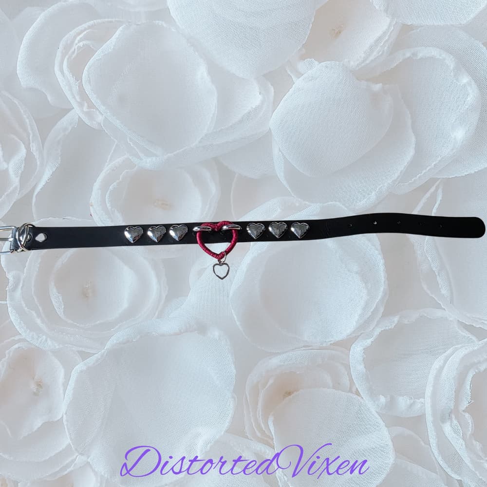 Gothic Heart Choker Necklace, Black Faux Leather Valentine Choker, Alternative - Thumbnail 4