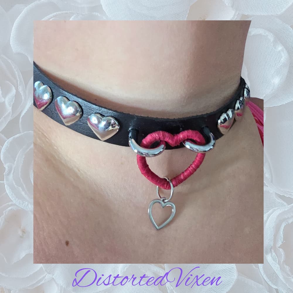 Gothic Heart Choker Necklace, Black Faux Leather Valentine Choker, Alternative - Thumbnail 3